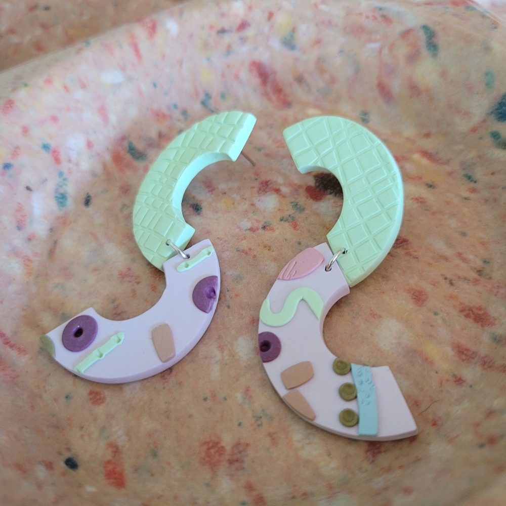 Handmade Polymer Earrings Pastel Retro Statement - Picture 4 of 6